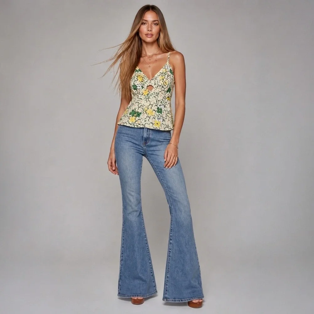 Anthropologie Hope For Flowers Floral Cami Top S Yellow Green Boho Cotton Tank - Picture 9 of 10